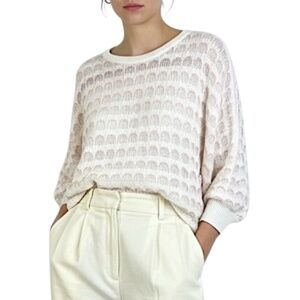 Vintage 70s 80s ivory pink open knit oversized batwing lightweight sweater